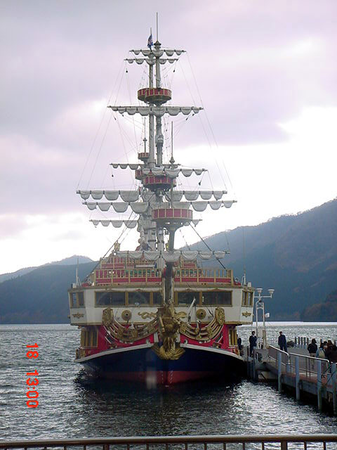 Royal -the sun of europe, the sea pirate ship, kaizokusen at Moto-Hakone port on lake Ashi