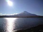 sun shine on mt. fuji and lake yamanakako